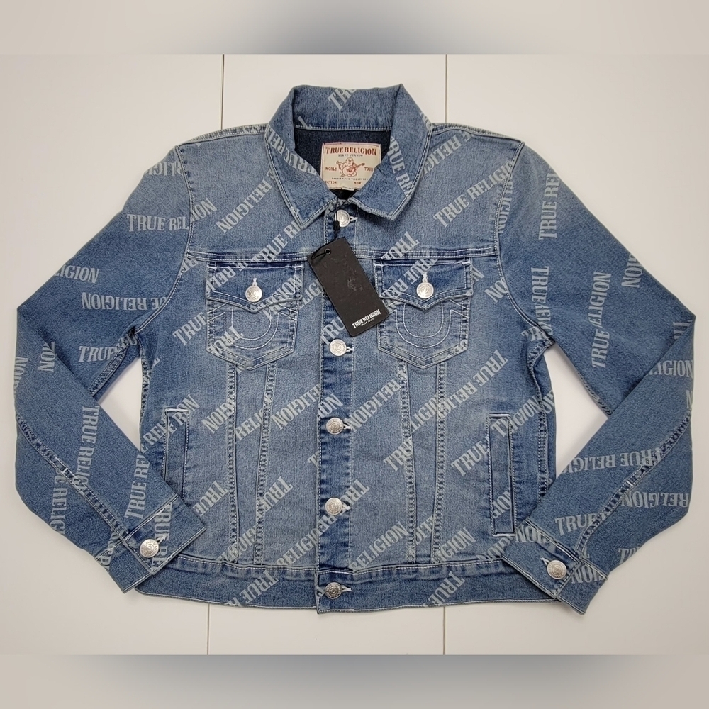 True Religion Light Bliss Wash Relaxed Trucker Jean Denim Jacket Womens Sz L New